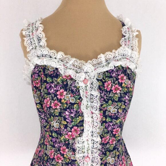 80s Floral Lace Trim Vintage Top Co-ord Set - Picture 5 of 13